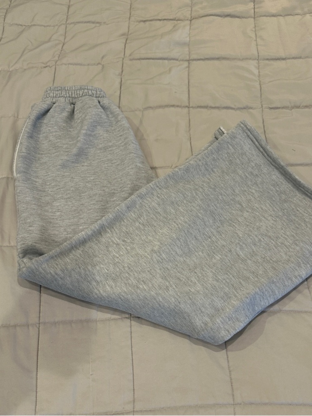 SHEIN Light Gray Petite XS Fleece-Lined Wide Leg Sweats